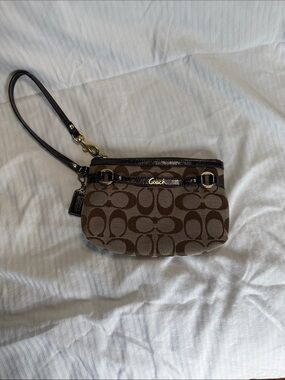 Coach Brown Signature Canvas Wristlet